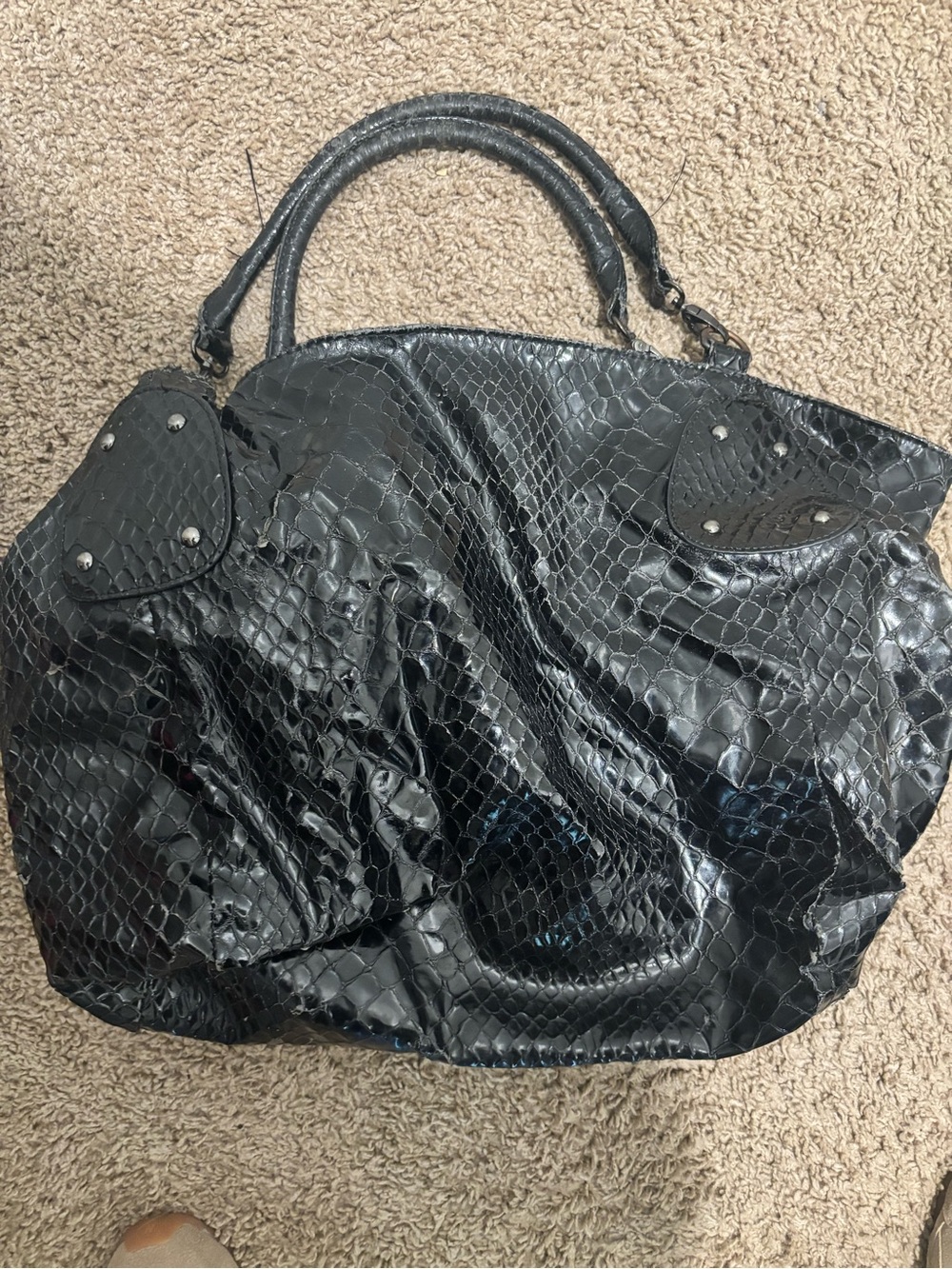 Big Buddha Black Faux-Snake Travel Bag Tote